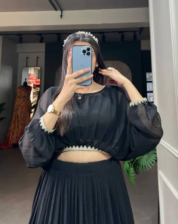 black royal embroidered lehenga set – georgette blouse & silk skirt