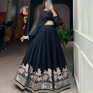 black royal embroidered lehenga set – georgette blouse & silk skirt