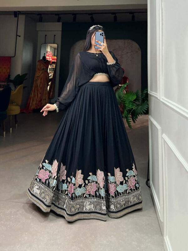 black royal embroidered lehenga set – georgette blouse & silk skirt