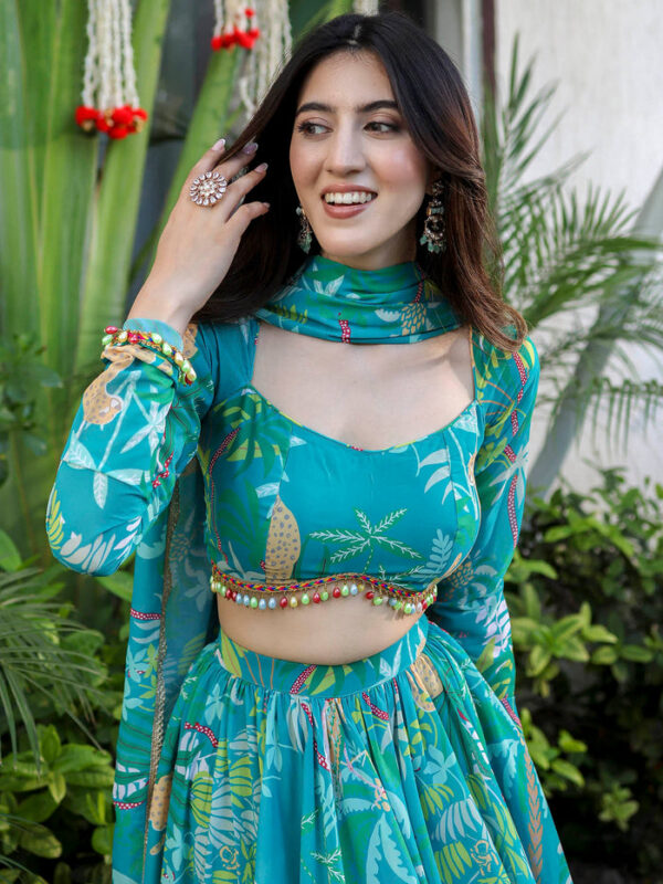 zyvra aqua blue floral georgette lehenga set