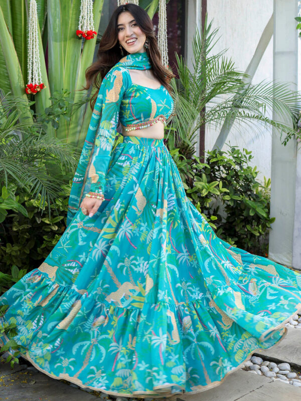 zyvra aqua blue floral georgette lehenga set