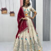 ivory peacock print indo western lehenga set