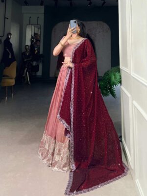 ✨ peach & maroon bollywood glam embellished lehenga – party & festive edition