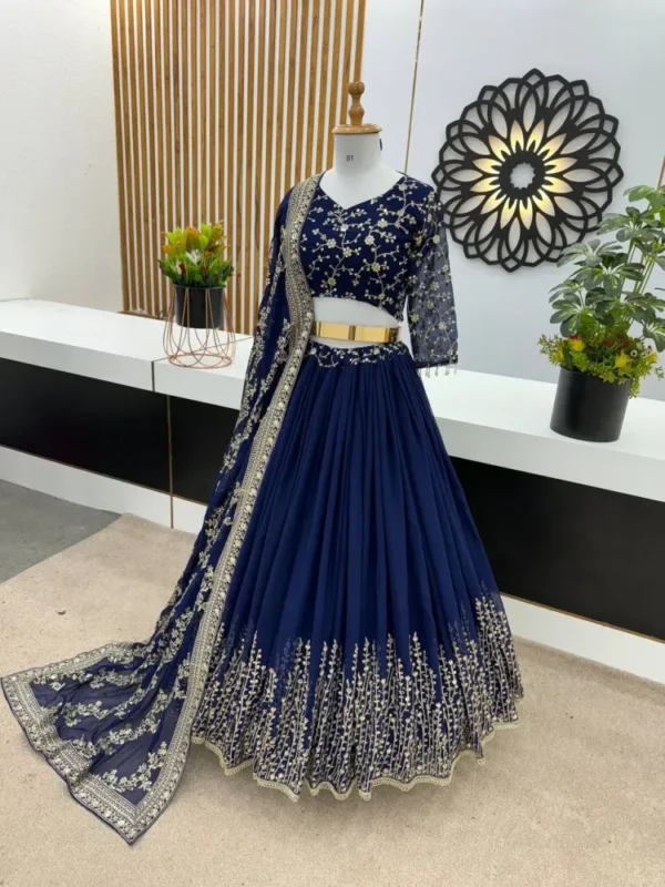 zyvra aqua blue georgette bridal lehenga set