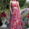 zyvra red floral georgette lehenga set