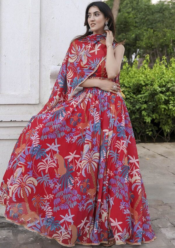 zyvra red floral georgette lehenga set zyvra red floral georgette lehenga set