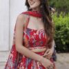 zyvra red floral georgette lehenga set