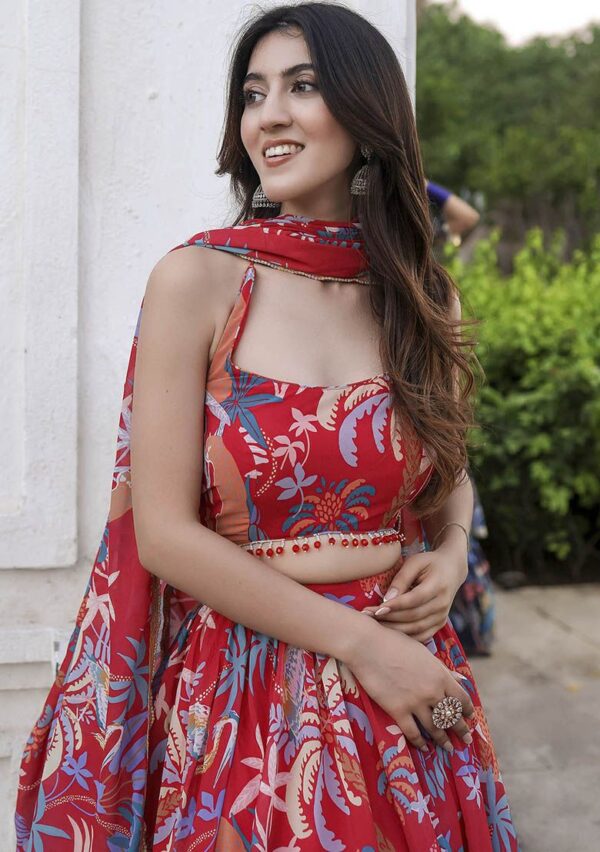 zyvra red floral georgette lehenga set zyvra red floral georgette lehenga set