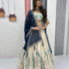 ivory peacock print indo western lehenga set