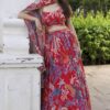zyvra red floral georgette lehenga set