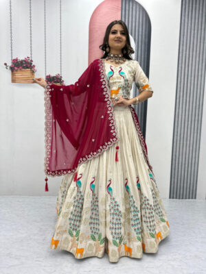 ivory peacock print indo western lehenga set