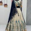 ivory peacock print indo western lehenga set
