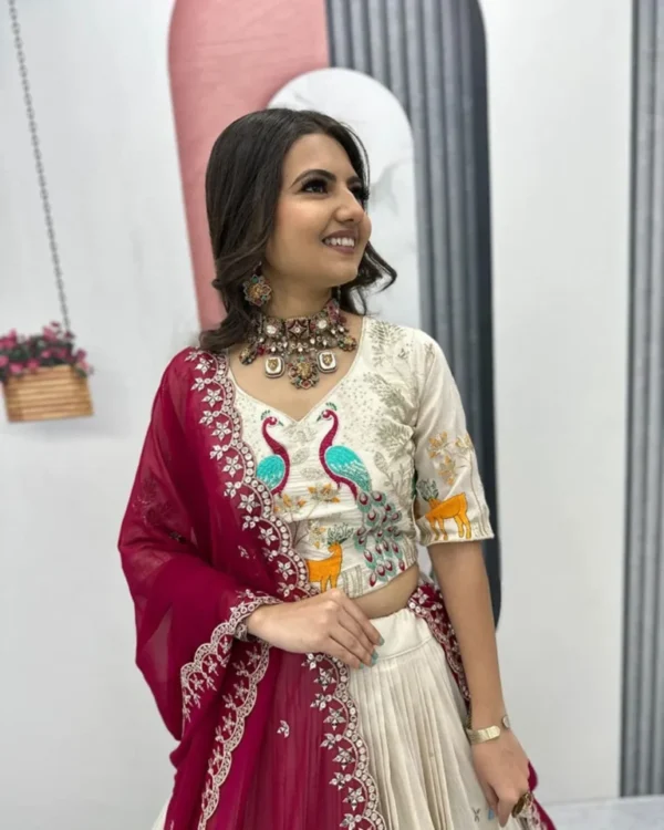 ivory peacock print indo western lehenga set ivory peacock print indo western lehenga set