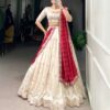 ivory red embroidered silk lehenga set