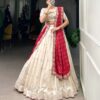 ivory red embroidered silk lehenga set