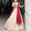 ivory red embroidered silk lehenga set