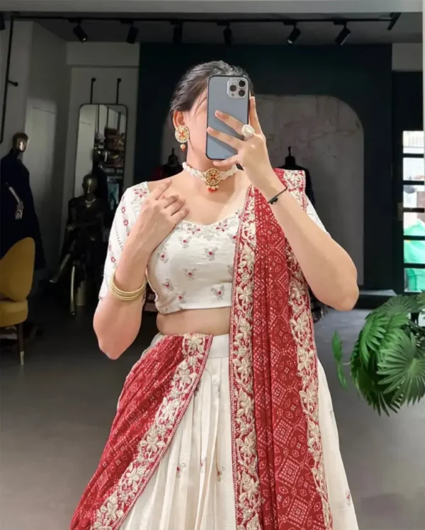 ivory red embroidered silk lehenga set ivory red embroidered silk lehenga set