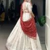 ivory red embroidered silk lehenga set