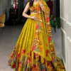 floral print elegant lehenga in mustard chanderi with choli and dupatta ghsprt24170 u