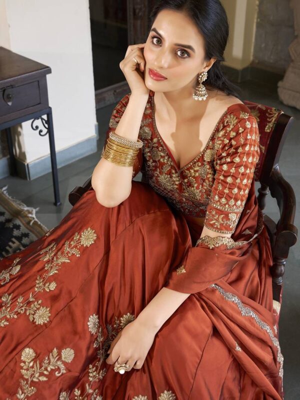 auto draft zyvra royal rust orange embroidered bridal lehenga