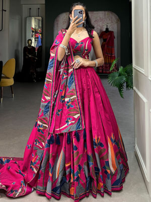 pink chanderi floral print classy lehenga with choli and dupatta ghsprt24171 u