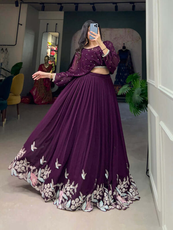 wine breathtaking embroidered georgette lehenga co ord set 3 1024x1024