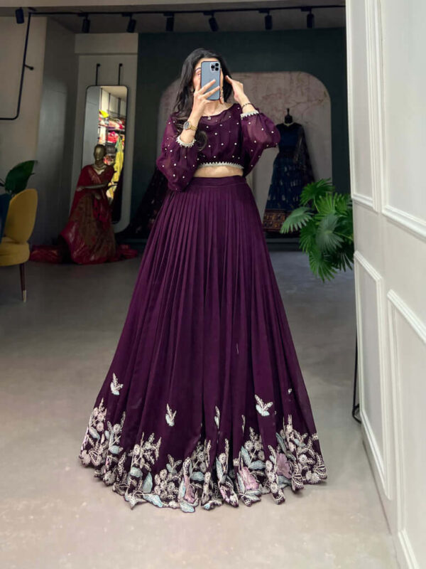 wine breathtaking embroidered georgette lehenga co ord set 6 1024x1024