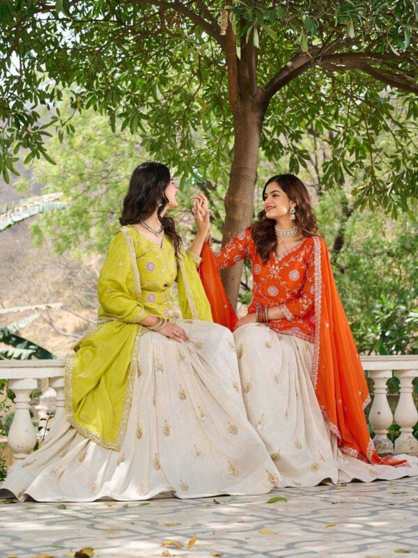 ivory silk lehenga with embroidered kurta & dupatta