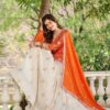 ivory silk lehenga with embroidered kurta & dupatta