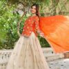 ivory silk lehenga with embroidered kurta & dupatta