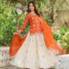 ivory silk lehenga with embroidered kurta & dupatta