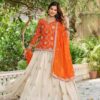 ivory silk lehenga with embroidered kurta & dupatta