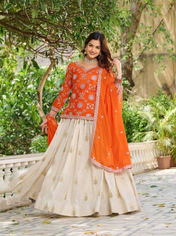 ivory silk lehenga with embroidered kurta & dupatta