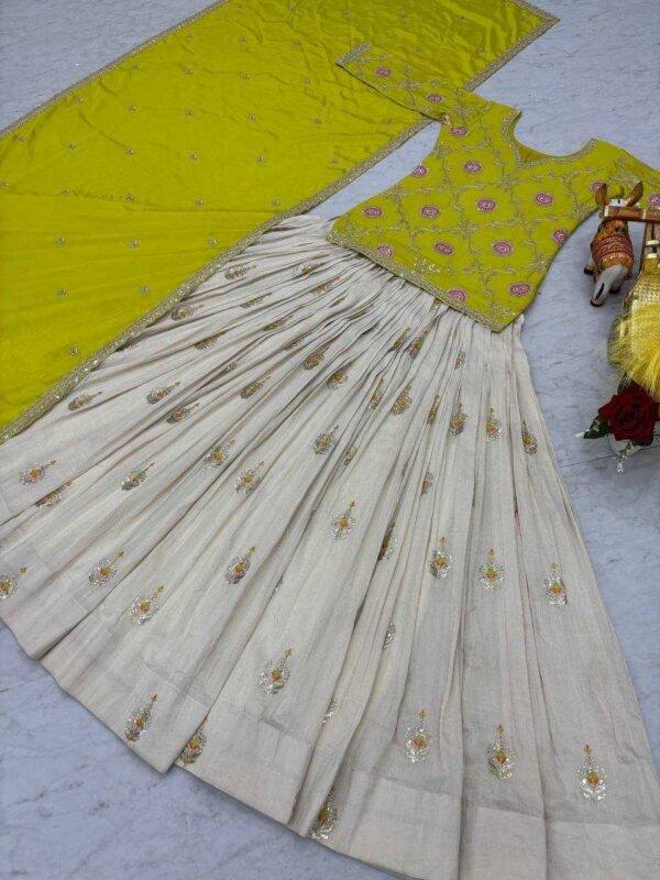 ivory silk lehenga with embroidered kurta & dupatta